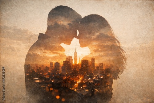 Couple Double Exposure Cityscape Portrait
