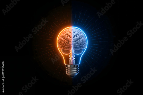 Conceptual image of a lightbulb with human brains inside, symbolizing creative thinking