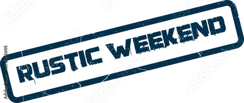 A deep blue textured rubber stamp displays the inviting message Rustic Weekend for relaxing country getaways