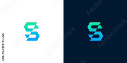Modern and professional geometric letter S logo design in a vibrant blue and green gradient, ideal for corporate branding, technology companies, and digital businesses looking for a sleek identity
