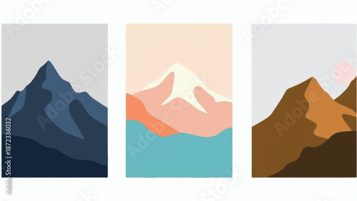Collection of mountain landscapes. Nature mountain scenery background. Illustration of mountain landscape collection.