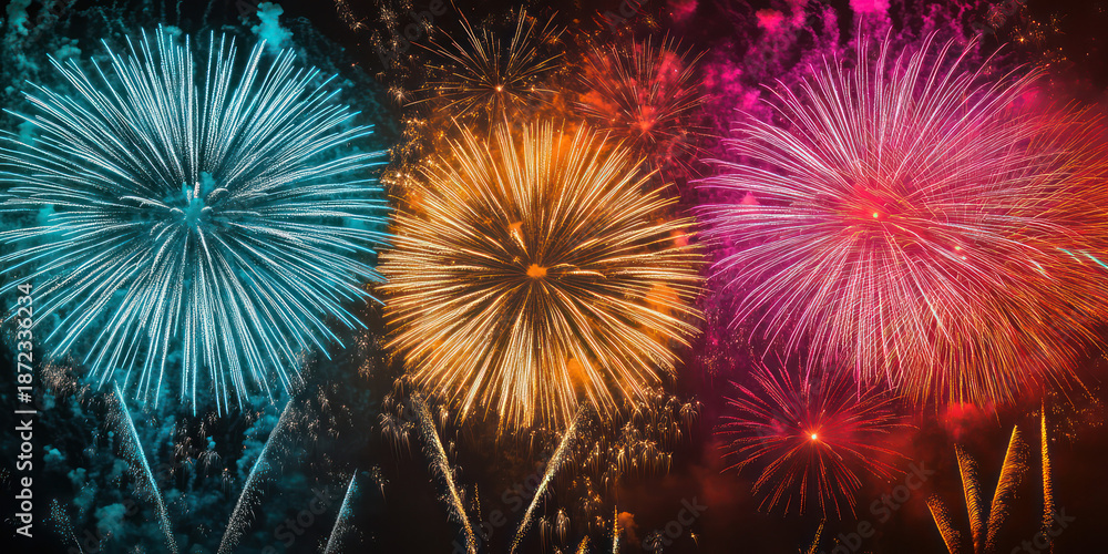 Fototapeta premium Vibrant fireworks display at night