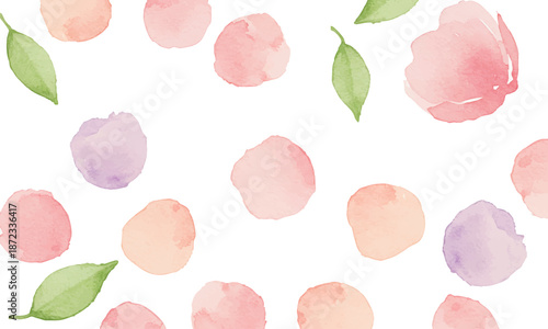 A serene watercolor pattern of pastel flowers and leaves on a white background viewed from directly above.