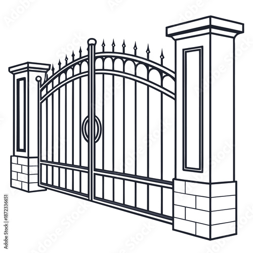 Modern metal gate and fence vector set design illustration