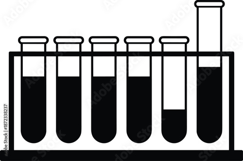 Laboratory test tubes in rack silhouette vector illustration showing medical research, chemistry analysis, diagnostics equipment for science and healthcare concepts