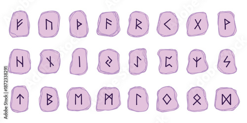 Set of hand drawn viking runes Rune stones with ancient norse alphabet characters engraved on them Scandinavian futhark germanic celtic Single element for design, print, web, decor
