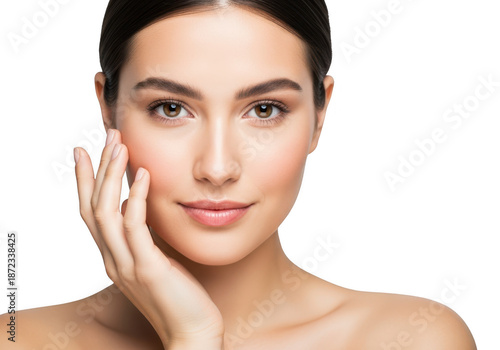 Woman touching face isolated on transparent background