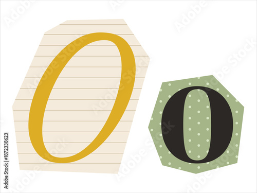 Uppercase and lowercase letter O on textured paper. Graphic element for a scrupbooking