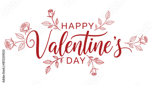 Happy valentine's day with red roses and leaves