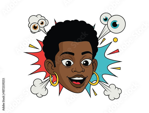 Surprised expression on a cartoon character's face with popping eyes and steam