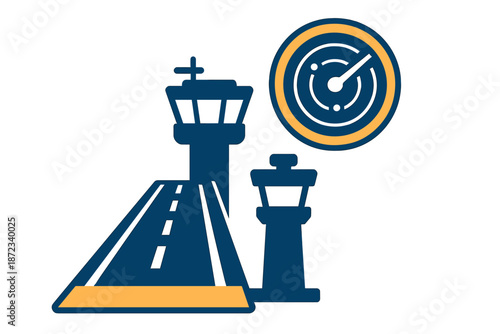 Airport control tower and runway design with radar and communication elements for air traffic management needs