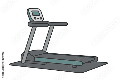 Treadmill stands on a gym floor with a digital display to track exercise time, speed, and distance in a fitness area