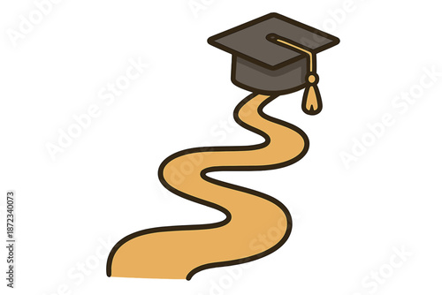 Graduation cap with a winding path representing the journey of education and personal growth