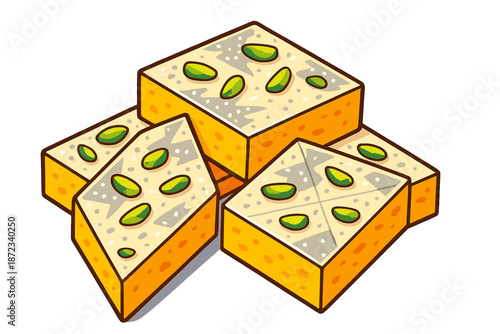 Deserts are displayed on a tray with layers of ingredients and nuts on top for a festive occasion