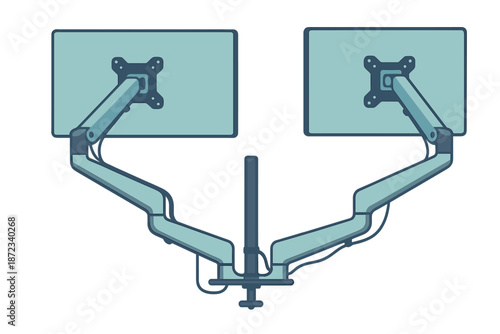 Dual monitor mount with adjustable arms for workspace organization and efficiency