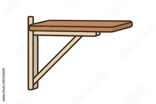 Wall mounted shelf with wooden top and brackets is designed for simple storage and organization in homes or offices