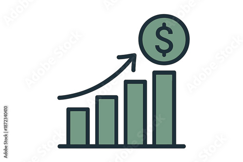 Growing financial chart with increasing values and dollar sign representing profit trends in business