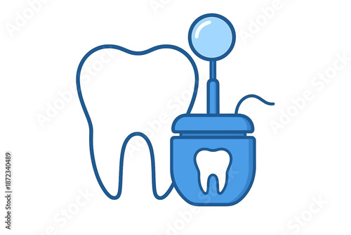 Tooth and dental tools in blue tones showing elements of oral care for dental hygiene