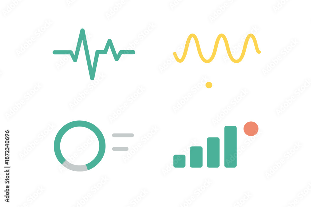 Obraz premium Icons representing data visualization, sound waves, and signal strength in a digital context
