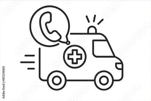Emergency vehicle responding to a call with a phone symbol and a siren sound indicator