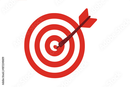 Target with a red bullseye and an arrow hitting the center of the circle showing success in a goal