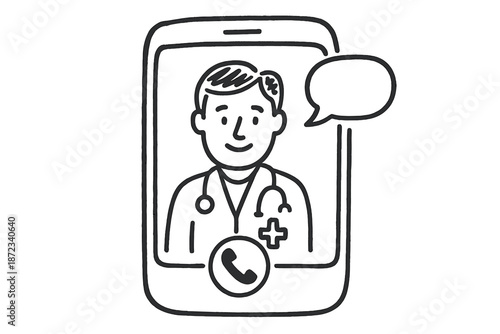 Online doctor consultation with a healthcare professional appearing on a mobile screen