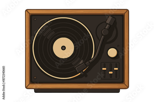 Vintage record player displayed on a simple background with a focus on details and design