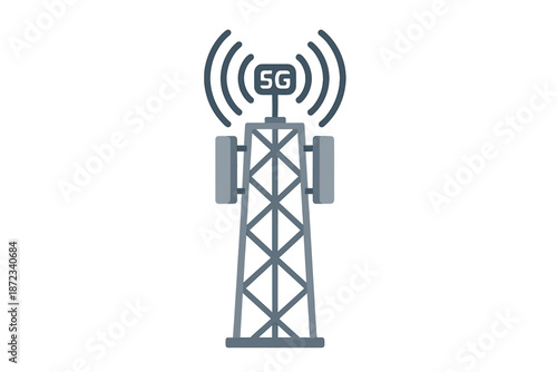 Understanding 5G technology through the illustration of a communication tower with signals in a modern context