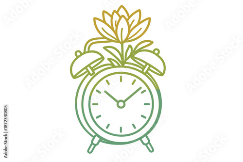 Alarm clock with flower design showing creativity and nature in a simple layout