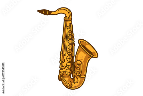 Saxophone displayed on a flat surface in a simple setting during a bright afternoon
