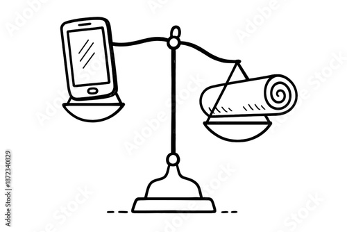 Balancing technology and tradition with a smartphone on one side and a rolled-up mat on the other