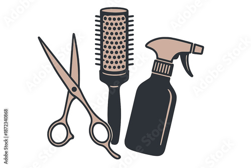 Tools used in a hair salon for cutting and styling hair during a busy day