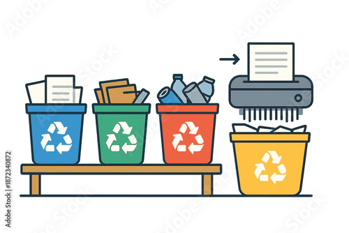 Sorting waste and recycling materials at a waste management station in a public space