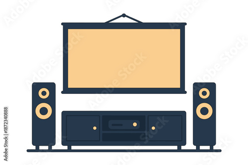 Home theater setup with projector and speakers in a living room space
