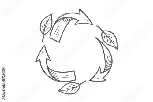Symbol showing recycling concept with arrows and leaves for environmental awareness in a simple design