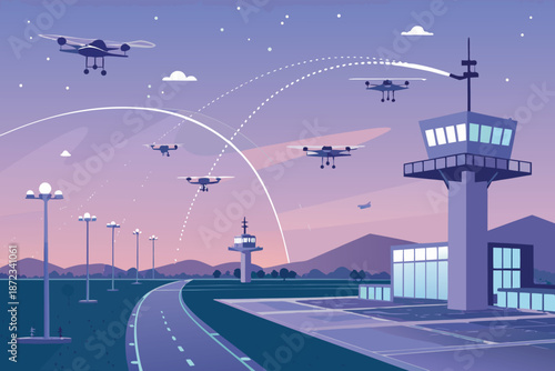 Skyport Drone Delivery Queue Twilight