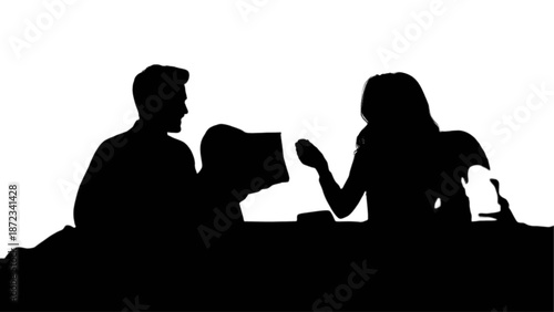 Silhouettes of people gathered around a table, possibly engaged in a family or business discussion