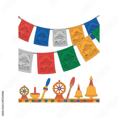 Storybook Tibetan Prayer Flags Celebration Icon