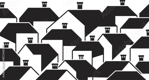 House roof silhouette pattern, village town skyline background, residential neighborhood buildings, real estate concept, isolated black vector