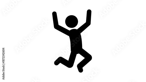 Happy Stick Figure Person Jumping with Arms Raised in Celebration, Isolated White Background