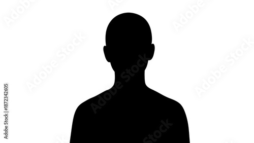 Anonymous Human Head and Shoulders Silhouette Profile, Isolated White Background