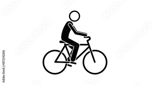 Stick Figure Person Riding a Bicycle for Exercise or Commute, Isolated White Background