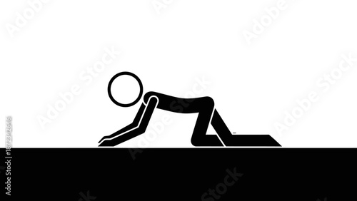Stick Figure Person Crawling on Hands and Knees on Dark Surface, Effortful Movement