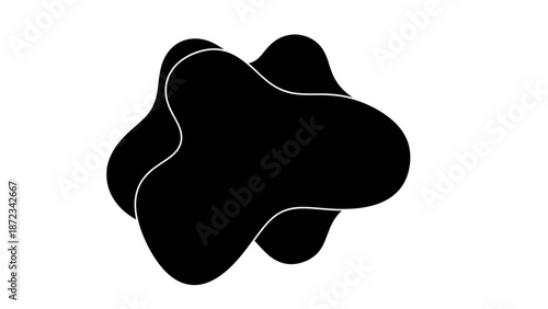 Abstract Black Organic Blob Shape, Isolated White Background