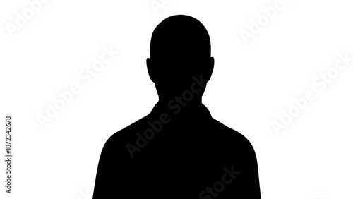 Generic Human Head and Shoulders Silhouette Profile, Isolated White Background
