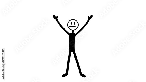 Stick Figure Man Raising Hands in Frustration or Surrender on Isolated White Background