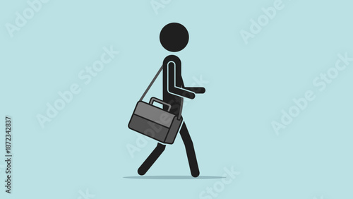 Professional stick figure walking with briefcase in bright studio