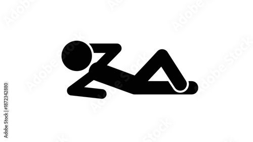 Relaxed stick figure lying down resting on isolated white background
