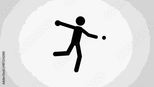Energetic stick figure throwing a small object in bright studio