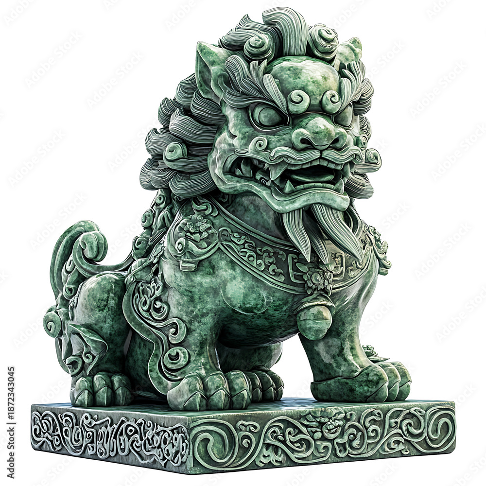 custom made wallpaper toronto digitalPNG file A detailed view of a Chinese guardian lion statue made of jade on transparent background PNG, easy to use.